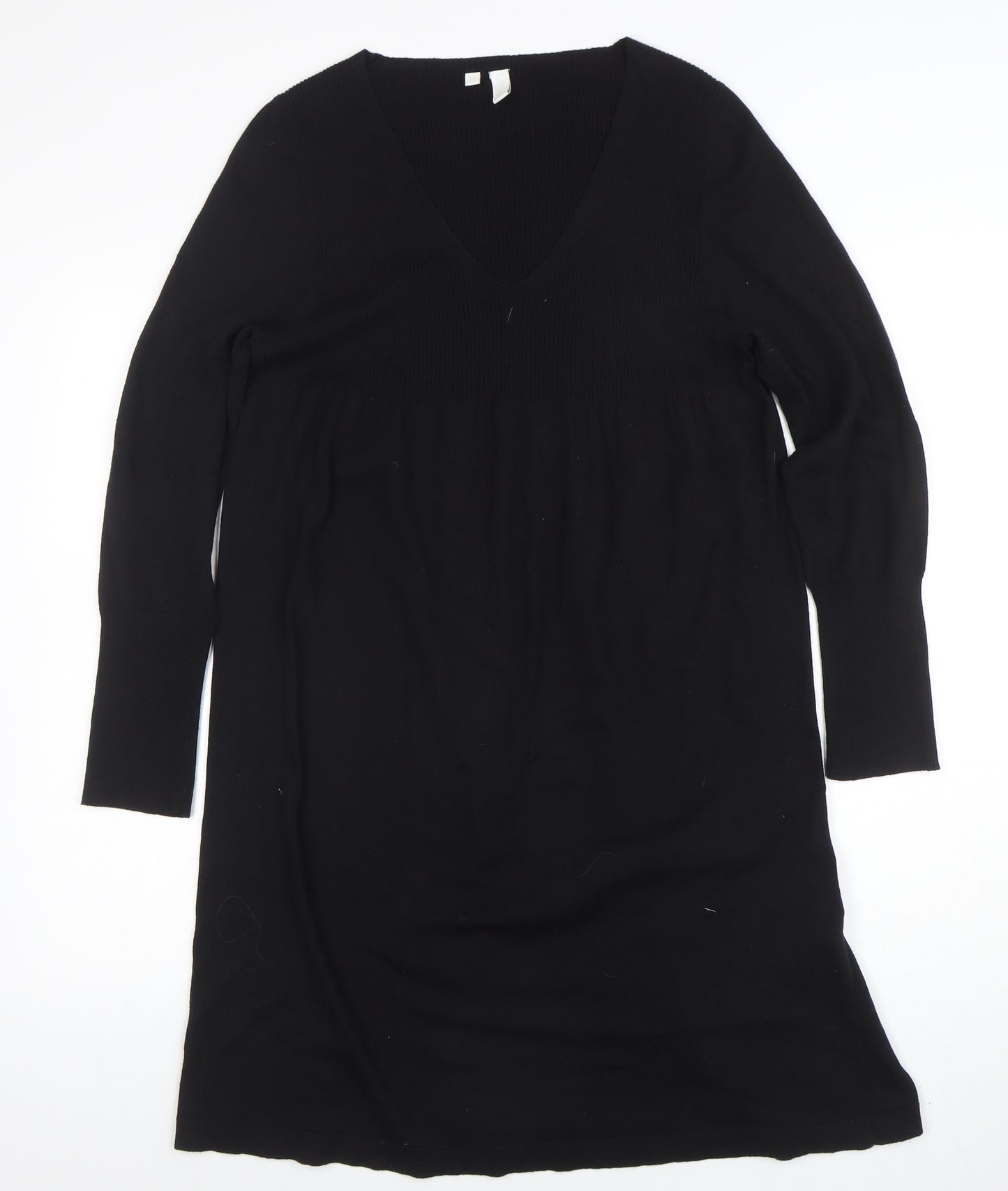 Untold Women’s Black Knit Cotton Wool V-Neck Long Sleeve Sweater Dress M