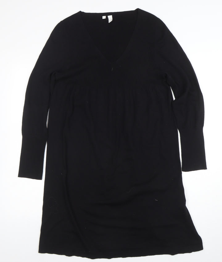 Untold Women’s Black Knit Cotton Wool V-Neck Long Sleeve Sweater Dress M