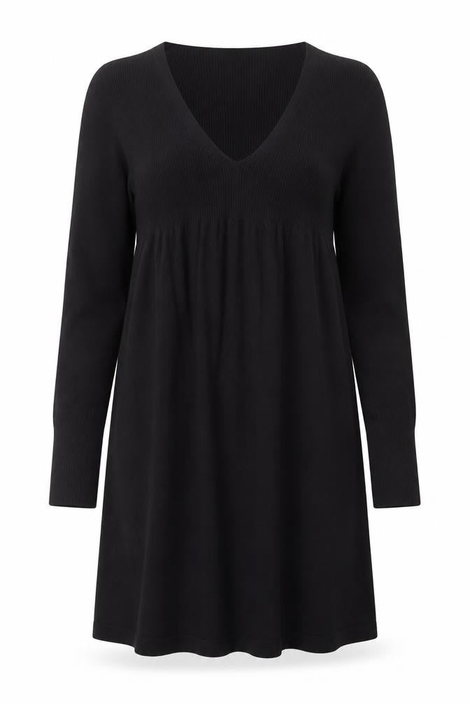 Untold Women’s Black Knit Cotton Wool V-Neck Long Sleeve Sweater Dress M
