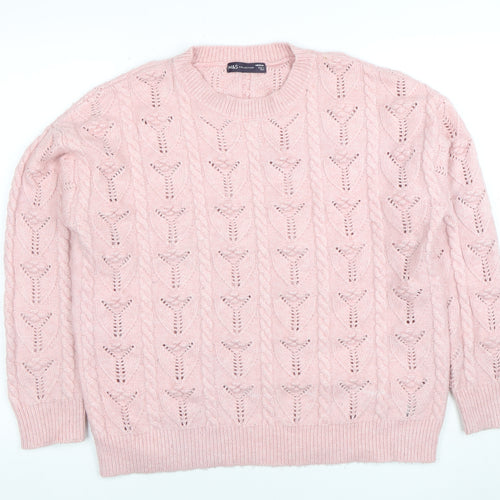 Marks and Spencer Women Pink Cable Knit Crew Neck Jumper Medium