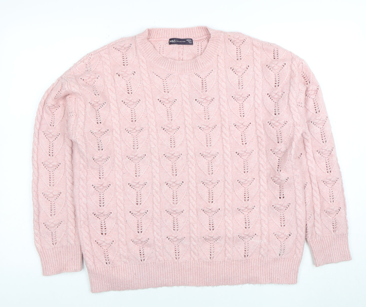 Marks and Spencer Women Pink Cable Knit Crew Neck Jumper Medium