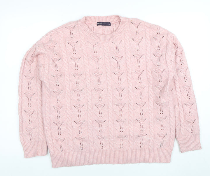 Marks and Spencer Women Pink Cable Knit Crew Neck Jumper Medium