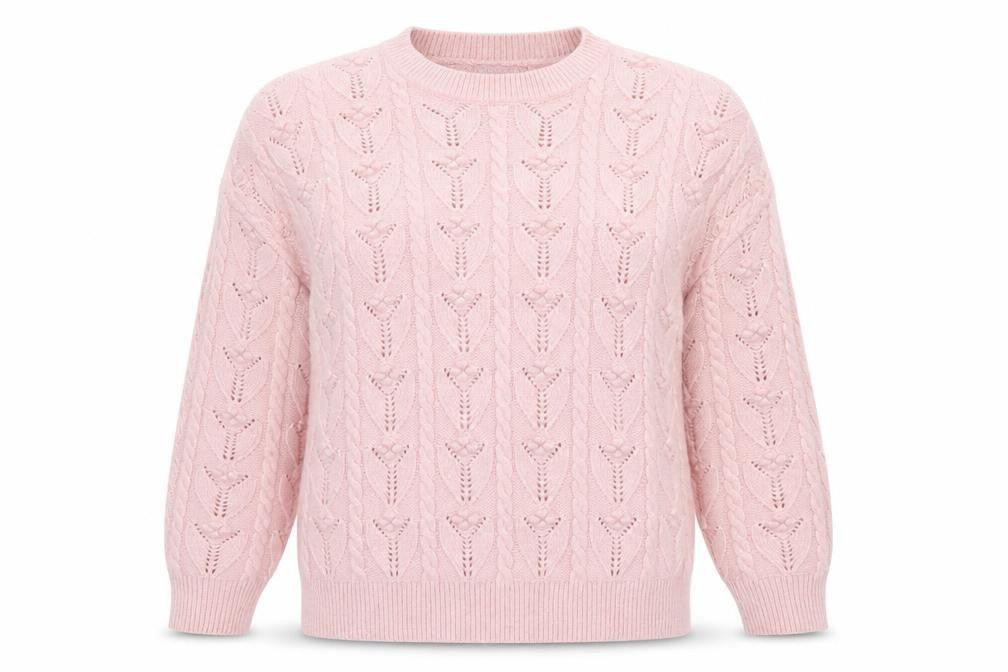 Front view of Marks & Spencer Women Pink Cable Knit Crew Neck Jumper Medium