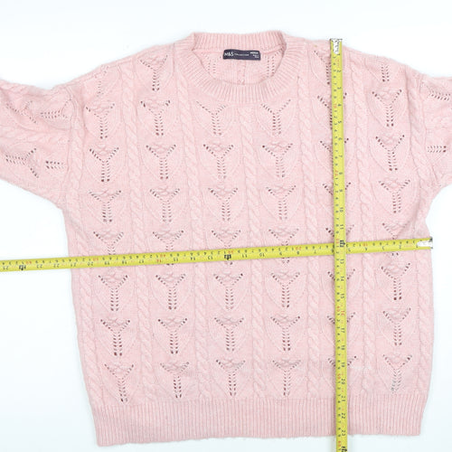 Marks and Spencer Women Pink Cable Knit Crew Neck Jumper Medium