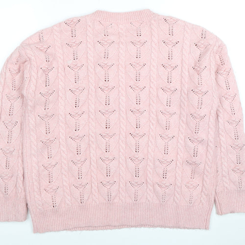 Marks and Spencer Women Pink Cable Knit Crew Neck Jumper Medium