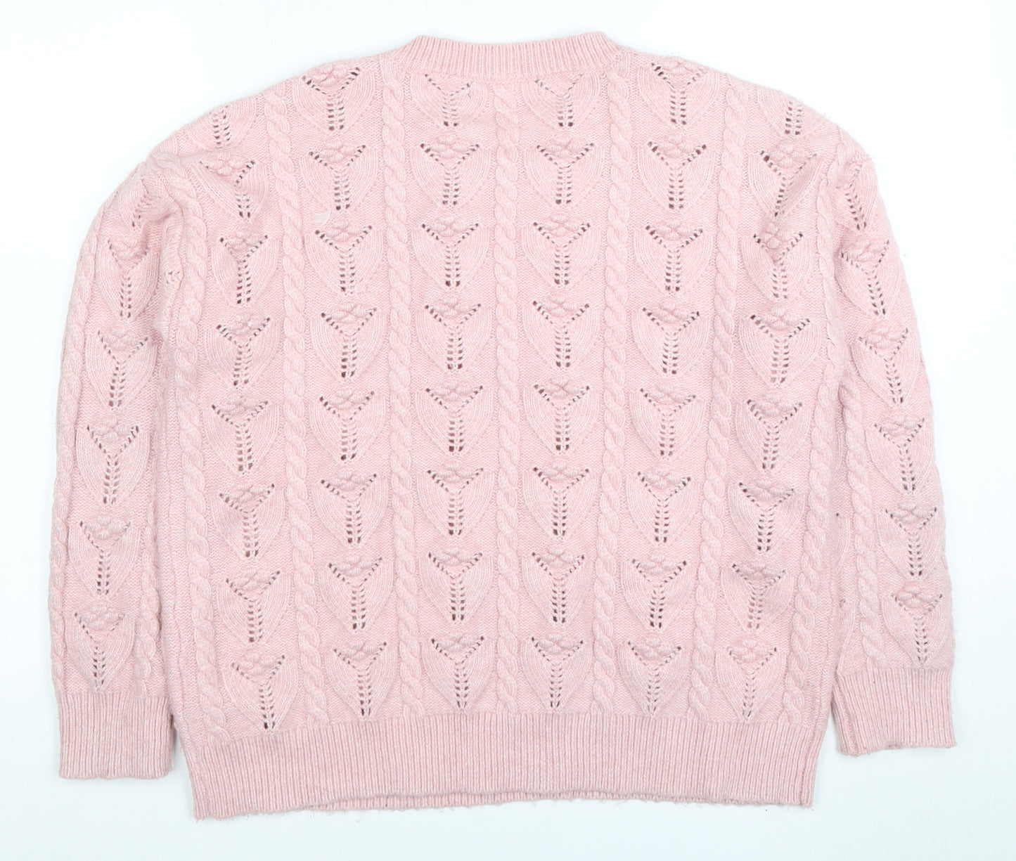Marks and Spencer Women Pink Cable Knit Crew Neck Jumper Medium