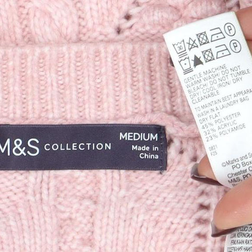 Marks and Spencer Women Pink Cable Knit Crew Neck Jumper Medium