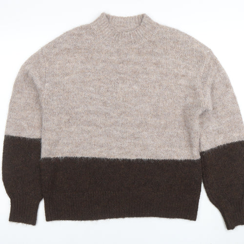 Pieces Women's Beige Mock Neck Pullover Knit Jumper Size S