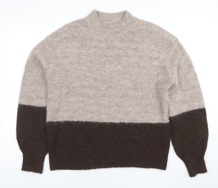 Pieces Women's Beige Mock Neck Pullover Knit Jumper Size S