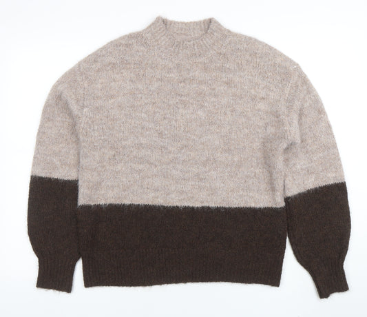 Pieces Women's Beige Mock Neck Pullover Knit Jumper Size S