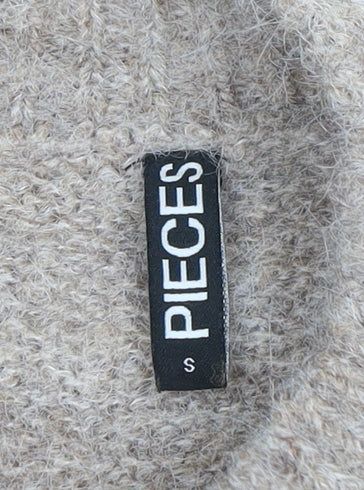 Pieces Women's Beige Mock Neck Pullover Knit Jumper Size S