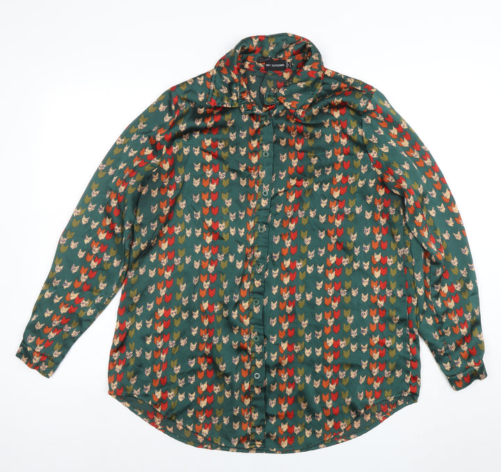 PrettyLittleThing Women’s Green Animal Print Button-Up Shirt UK 10