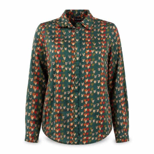 Front view of PRETTYLITTLETHING Women’s Green Animal Print Button-Up Shirt UK 10