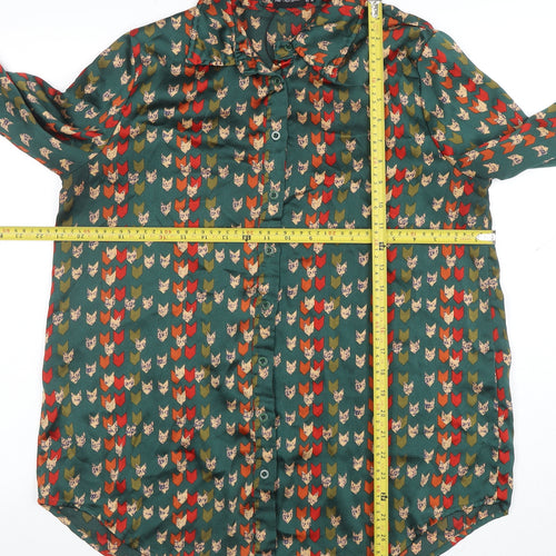 PrettyLittleThing Women’s Green Animal Print Button-Up Shirt UK 10
