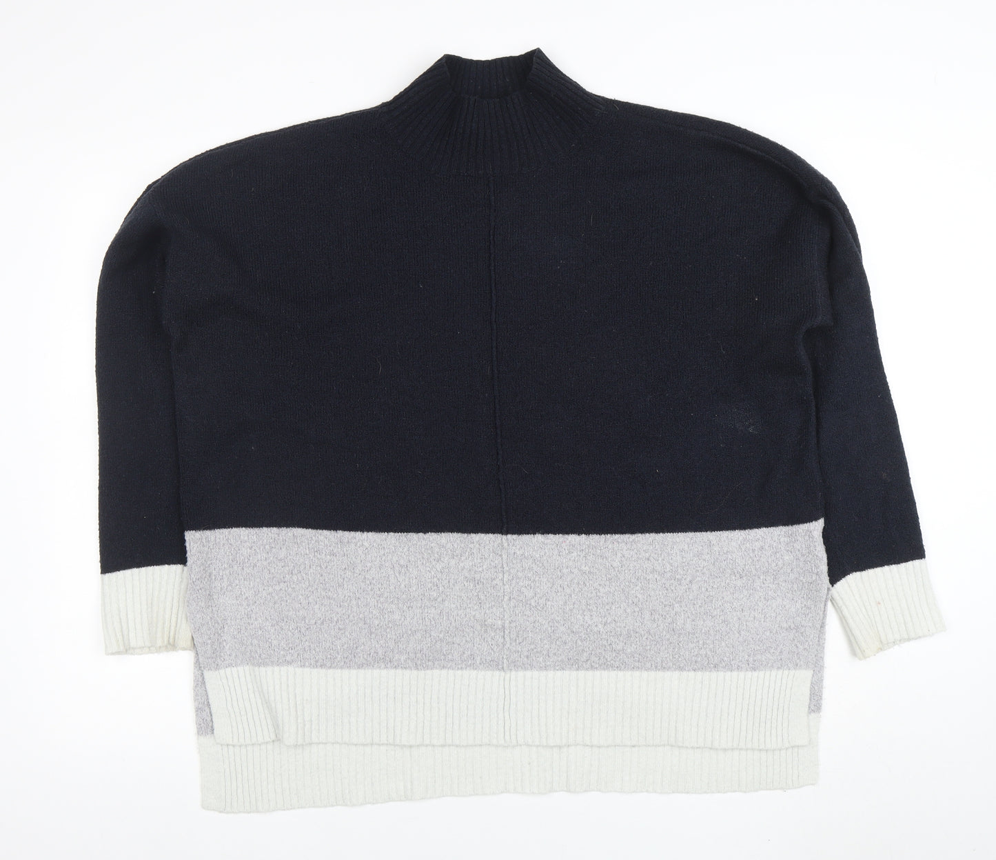 Oasis Women Black Mock Neck Colour Block Knit Jumper Size 16