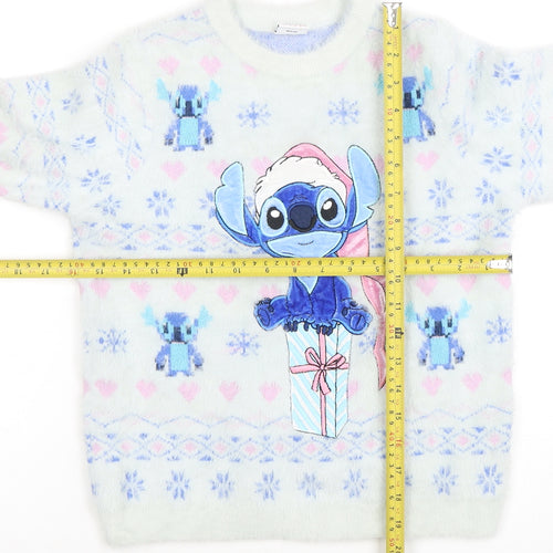 Disney Girls Blue Stitch Christmas Jumper 10-11 Years Pullover Fair Isle Sweater