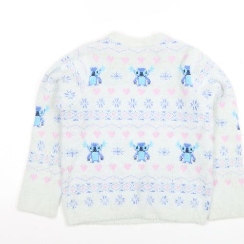 Disney Girls Blue Stitch Christmas Jumper 10-11 Years Pullover Fair Isle Sweater