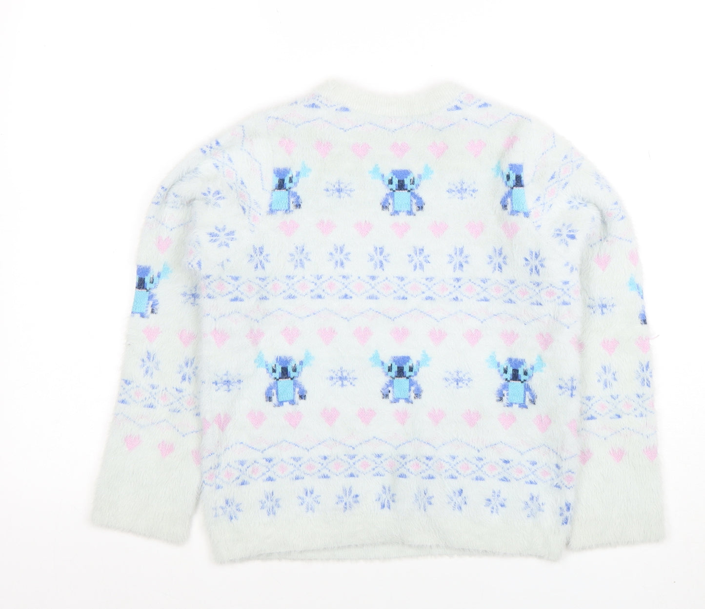 Disney Girls Blue Stitch Christmas Jumper 10-11 Years Pullover Fair Isle Sweater