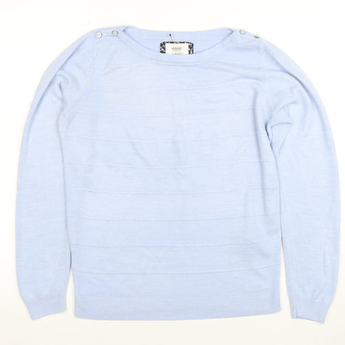 Maine New England Women's Blue Cotton Boat Neck Jumper Size 12