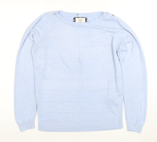 Maine New England Women's Blue Cotton Boat Neck Jumper Size 12