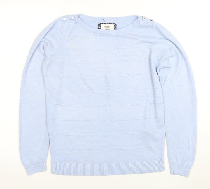 Maine New England Women's Blue Cotton Boat Neck Jumper Size 12
