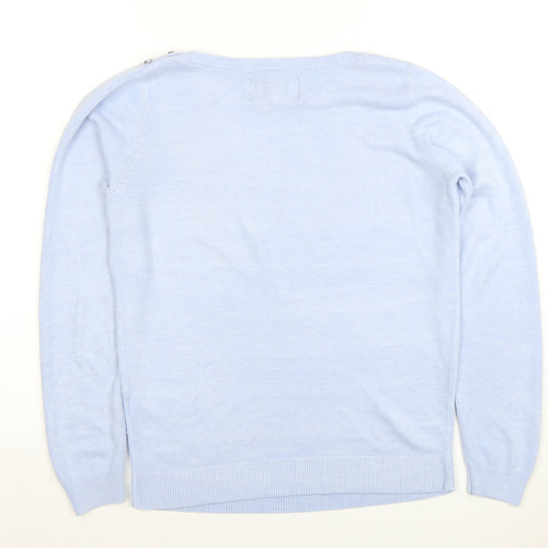 Maine New England Women's Blue Cotton Boat Neck Jumper Size 12