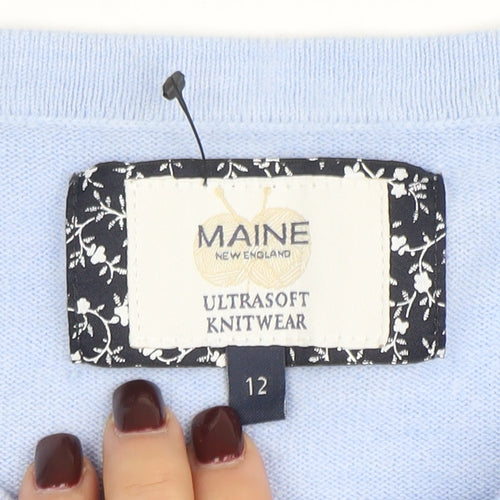 Maine New England Women's Blue Cotton Boat Neck Jumper Size 12