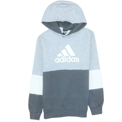 Adidas Boys Grey Colourblock Pullover Hoodie Size 14 Years Regular Fit