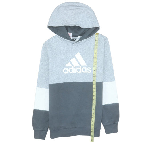 Adidas Boys Grey Colourblock Pullover Hoodie Size 14 Years Regular Fit