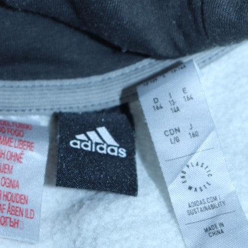 Adidas Boys Grey Colourblock Pullover Hoodie Size 14 Years Regular Fit