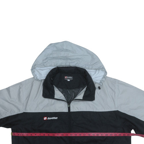 Lotto Men's Grey Black Windbreaker Jacket Hooded Size M