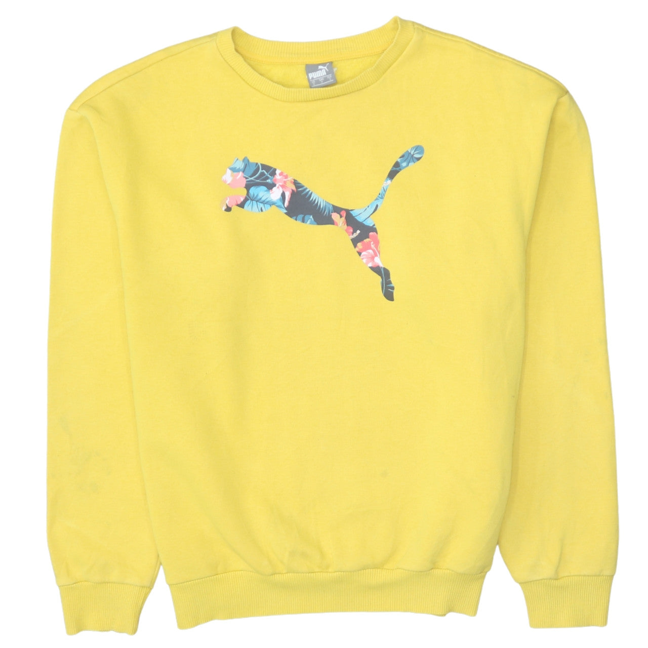 Puma Women's Yellow Floral Logo Pullover Sweatshirt Size S