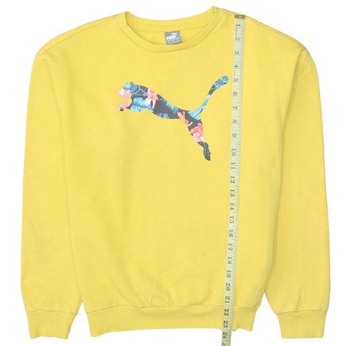 Puma Women's Yellow Floral Logo Pullover Sweatshirt Size S