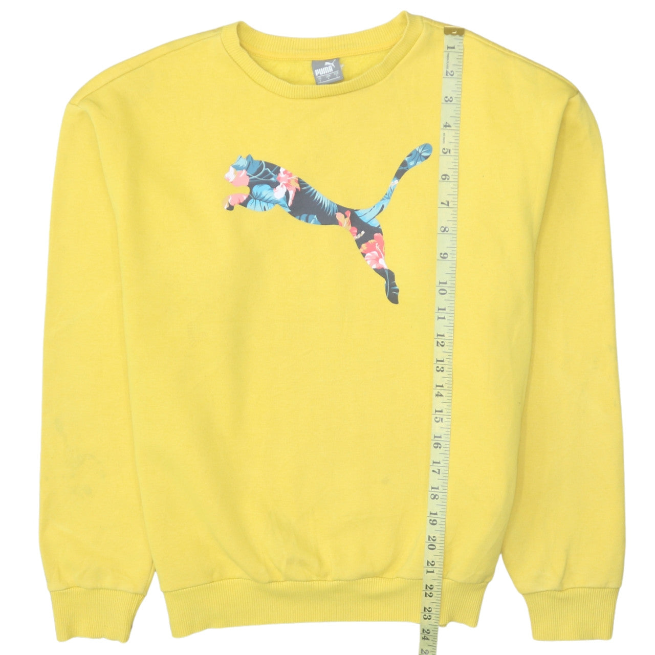Puma Women's Yellow Floral Logo Pullover Sweatshirt Size S