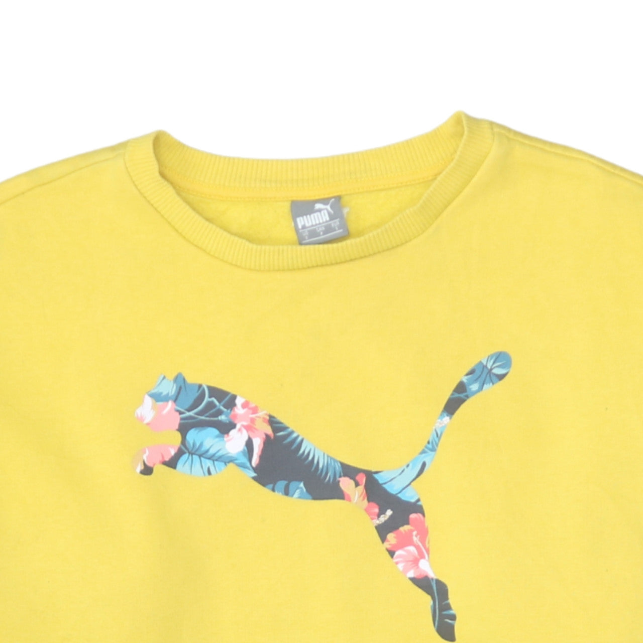 Puma Women's Yellow Floral Logo Pullover Sweatshirt Size S