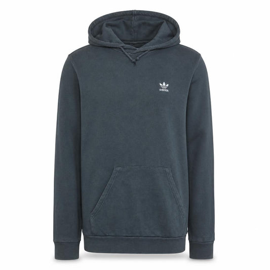Front view of Adidas men’s grey pullover hoodie, size M, regular fit logo sweatshirt