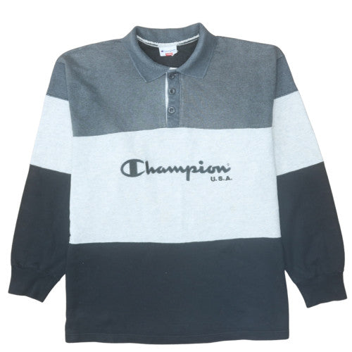Champion Mens Grey XL Henley Sweatshirt Retro USA Logo Top