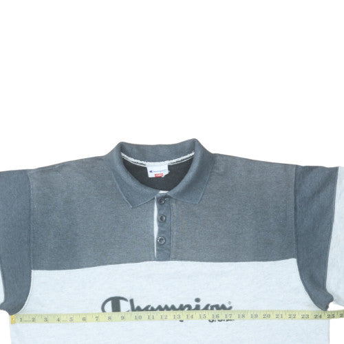 Champion Mens Grey XL Henley Sweatshirt Retro USA Logo Top
