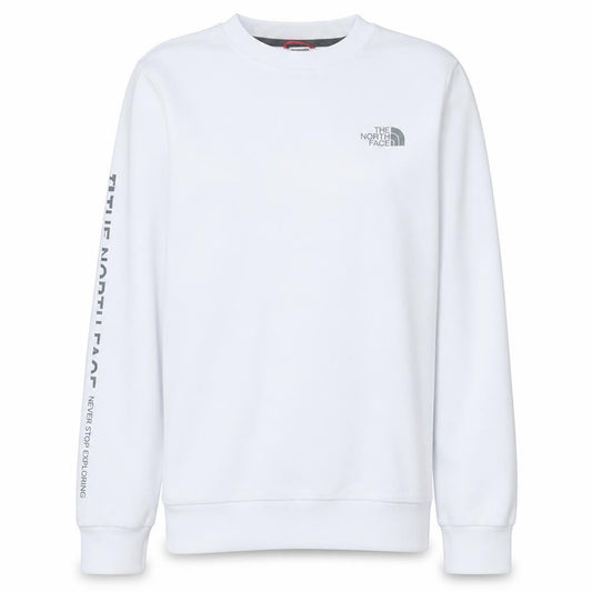 Front view of The North Face women’s white crew neck sweatshirt xs relaxed fit