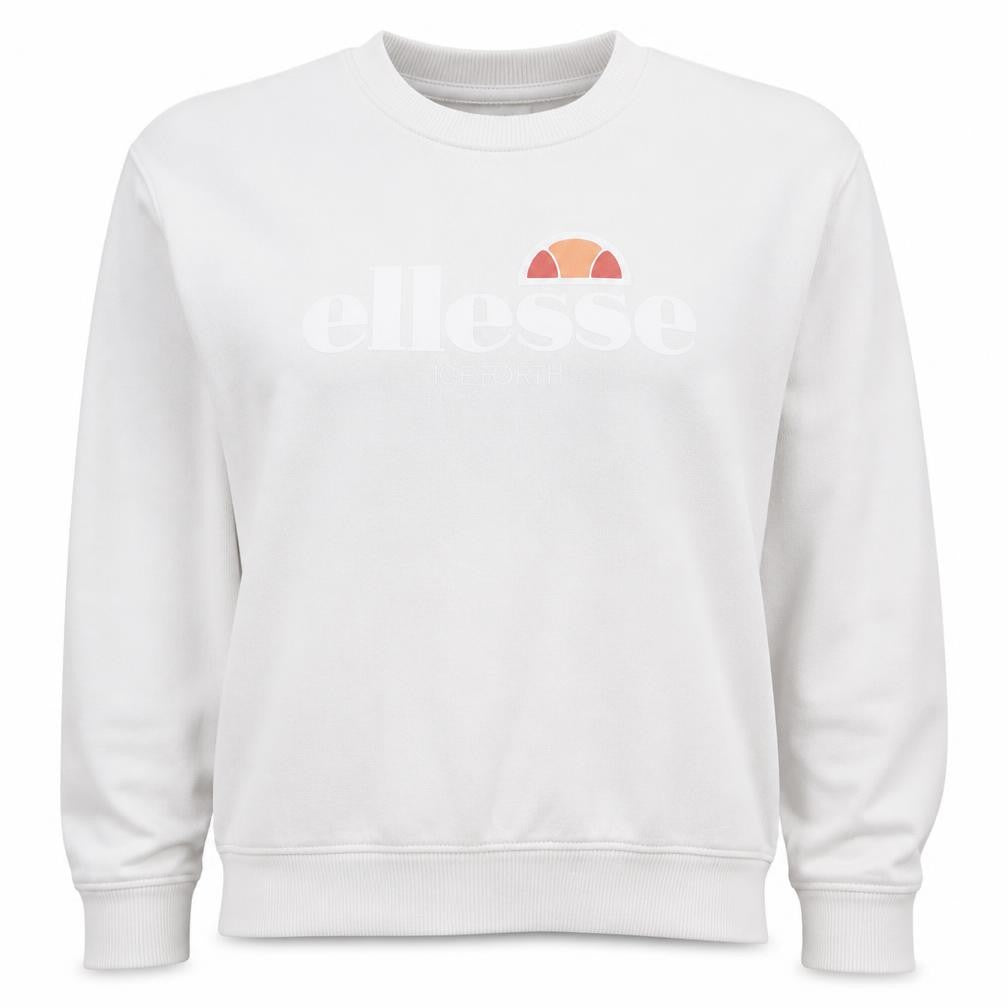 Front view of Ellesse women’s beige crew neck pullover sweatshirt uk 12