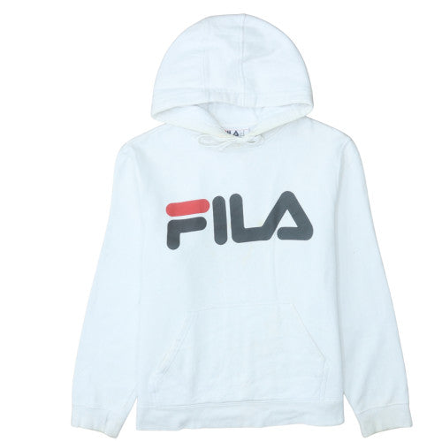 FILA Mens White Pullover Hoodie M Graphic Logo Sweatshirt