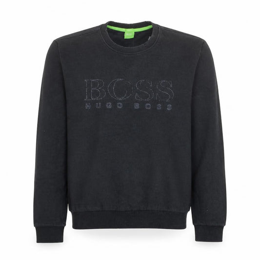 Front view of Hugo Boss Men's Black Modern Fit Crew Neck Sweatshirt, size M