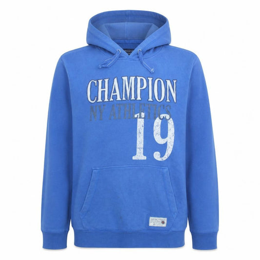 Front view of Champion Men's Blue Pullover Hoodie 2XL Athletic Fleece Sweatshirt