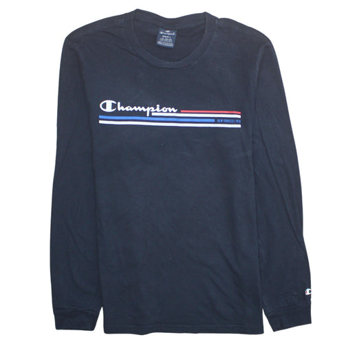 Champion Men's Black Long Sleeve Graphic Logo T-Shirt Size S