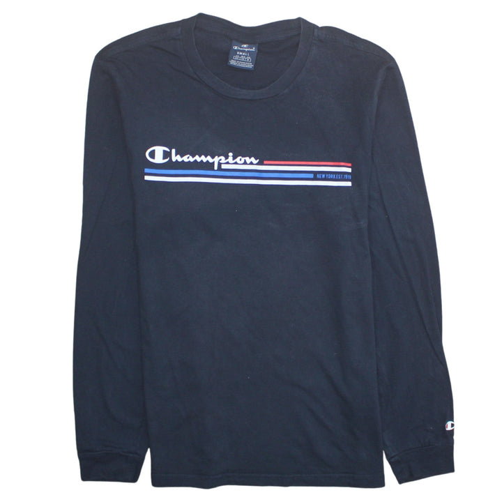 Champion Men's Black Long Sleeve Graphic Logo T-Shirt Size S