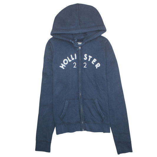 Hollister Women's Navy Blue Full Zip Hoodie L Cotton Blend