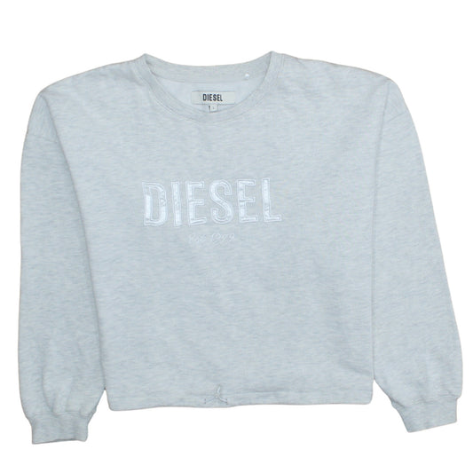 Diesel Womens Grey Pullover Sweatshirt L Logo Crew Neck Casual
