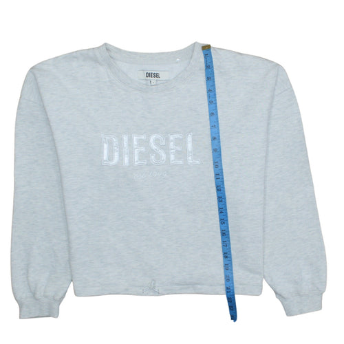 Diesel Womens Grey Pullover Sweatshirt L Logo Crew Neck Casual