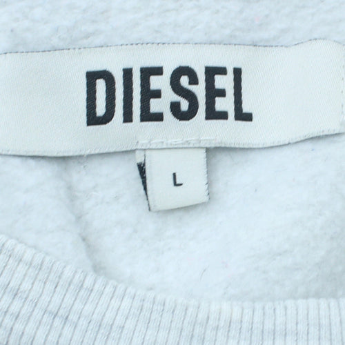 Diesel Womens Grey Pullover Sweatshirt L Logo Crew Neck Casual