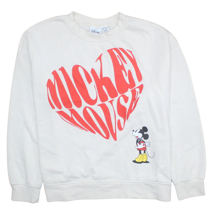 Disney Primark Women White Mickey Mouse Graphic Pullover Sweatshirt M 12/14